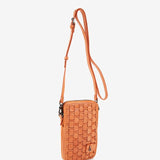 Mobile phone bag in orange braided leather