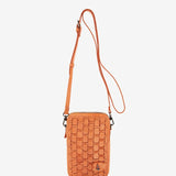 Mobile phone bag in orange braided leather