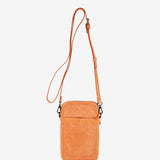 Mobile phone bag in orange braided leather