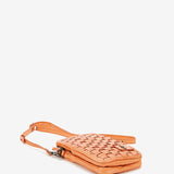 Mobile phone bag in orange braided leather