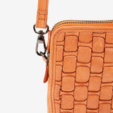 Mobile phone bag in orange braided leather