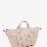 Women's bowling bag in beige perforated leather