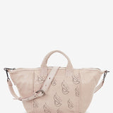 Women's bowling bag in beige perforated leather