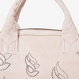 Women's bowling bag in beige perforated leather