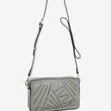 Women's mini crossbody bag in green die-cut leather