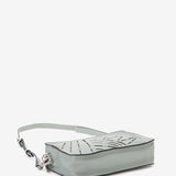 Women's mini crossbody bag in green die-cut leather