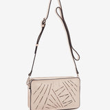 Women's mini crossbody bag in beige perforated leather