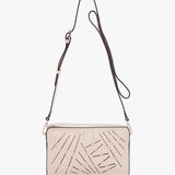 Women's mini crossbody bag in beige perforated leather