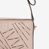 Women's mini crossbody bag in beige perforated leather