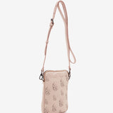 Beige perforated leather mobile phone bag