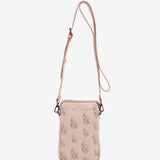 Beige perforated leather mobile phone bag