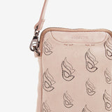 Beige perforated leather mobile phone bag