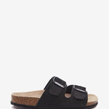 Women's flat sandal in black suede