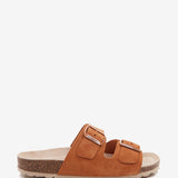 Women's flat sandal in cognac suede