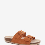 Women's flat sandal in cognac suede