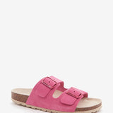 Women's flat sandal in fuchsia suede