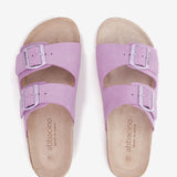 Women's flat sandal in mauve suede