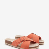 Women's flat sandal with buckle in orange