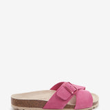 Women's flat buckle sandal in fuchsia