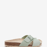 Women's flat sandal with buckle in green