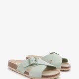 Women's flat sandal with buckle in green