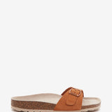 Women's flat buckle sandal in cognac