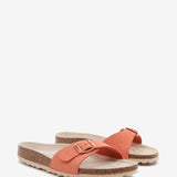 Women's flat buckle sandal in orange