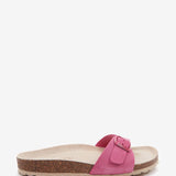 Flache Damen-Sandale mit Schnalle in Fuchsia.