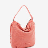 Women's hobo bag in coral die-cut leather