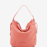 Women's hobo bag in coral die-cut leather