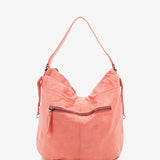 Women's hobo bag in coral die-cut leather