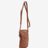 Bolso para el móvil en piel troquelada cognac