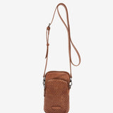 Bolso para el móvil en piel troquelada cognac