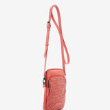 Mobile phone bag in coral die-cut leather