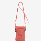 Mobile phone bag in coral die-cut leather