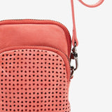 Mobile phone bag in coral die-cut leather