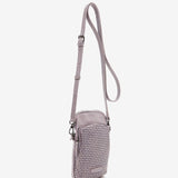 Mobile phone bag in lavender die-cut leather