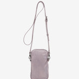 Mobile phone bag in lavender die-cut leather