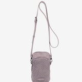 Mobile phone bag in lavender die-cut leather