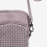 Mobile phone bag in lavender die-cut leather