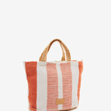 Small raffia basket with white and orange striped print