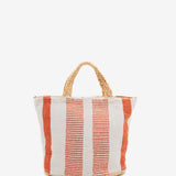 Small raffia basket with white and orange striped print