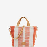 Small raffia basket with white and orange striped print