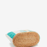 Small raffia basket with white and turquoise striped print