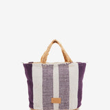 Small raffia basket with white and lilac striped print