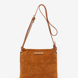 Suede shoulder bag in cognac