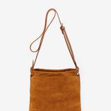 Suede shoulder bag in cognac