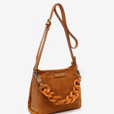 Suede shoulder bag in cognac