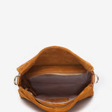 Suede shoulder bag in cognac