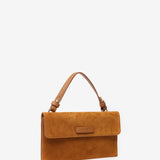 Mini suede crossbody bag in cognac